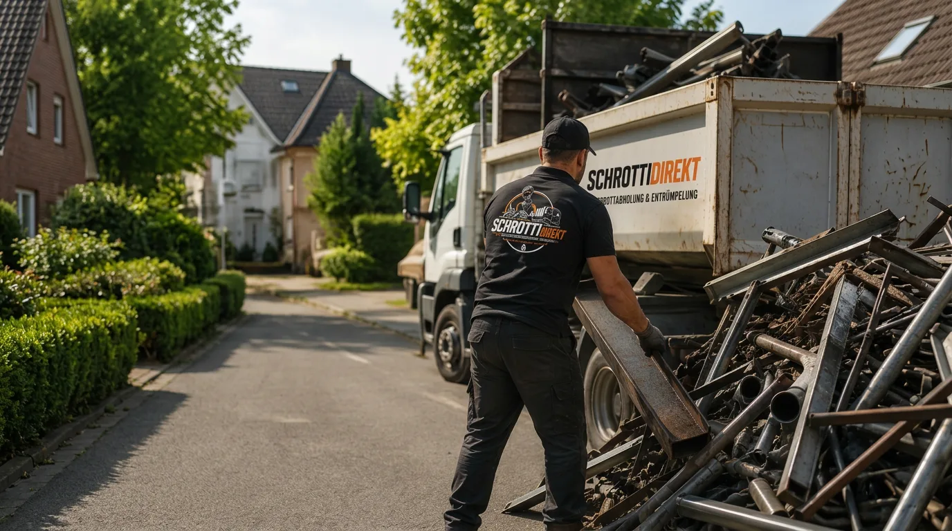 Mitarbeiter von SchrottiDirekt verlädt Altmetall auf den Kipper-LKW in Hannover